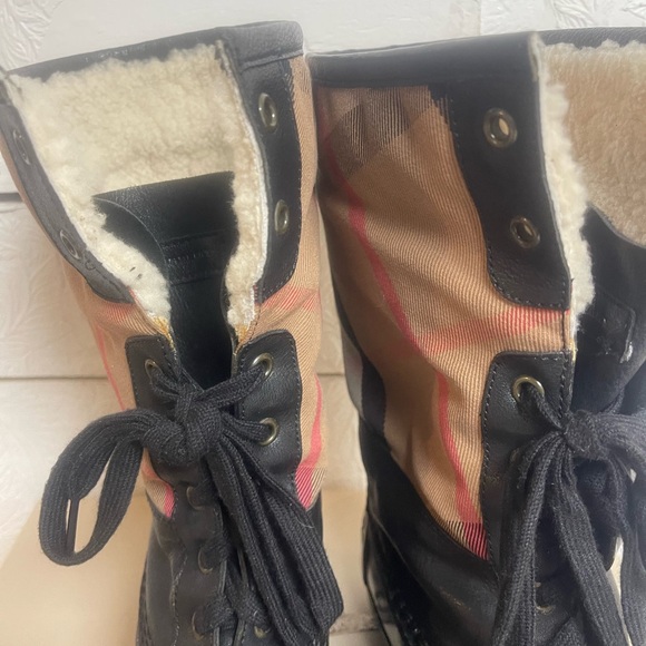 Burberry Black and Plaid Lace-Up Boots - Picture 4 of 8